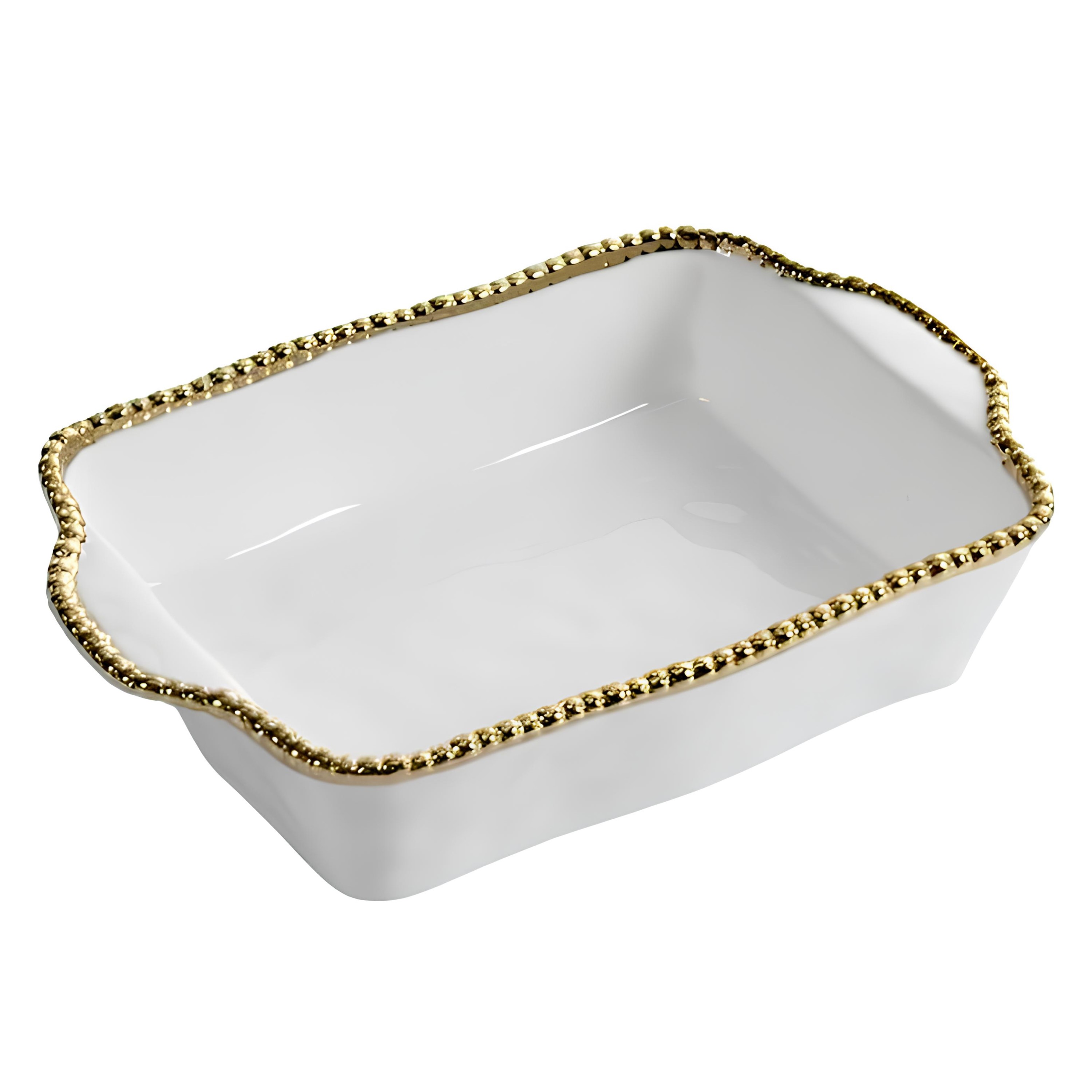 TRAVESSA PORCELANA BORDA TITÂNIO DOURADO 35X23CM GOLDEN SALERNO   
