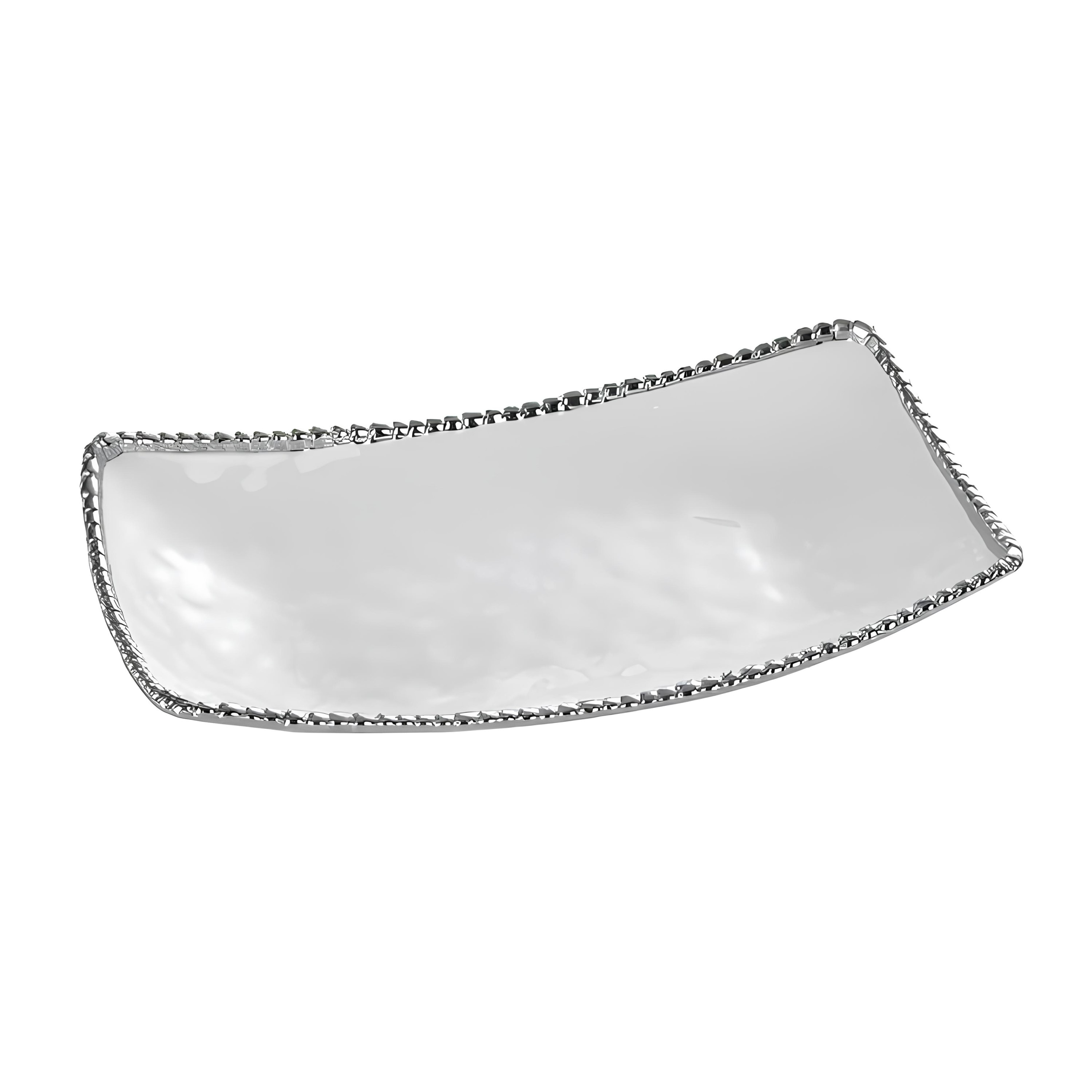 TRAVESSA CANOA PORCELANA BORDA TITÂNIO PRATA 38X21CM SALERNO   