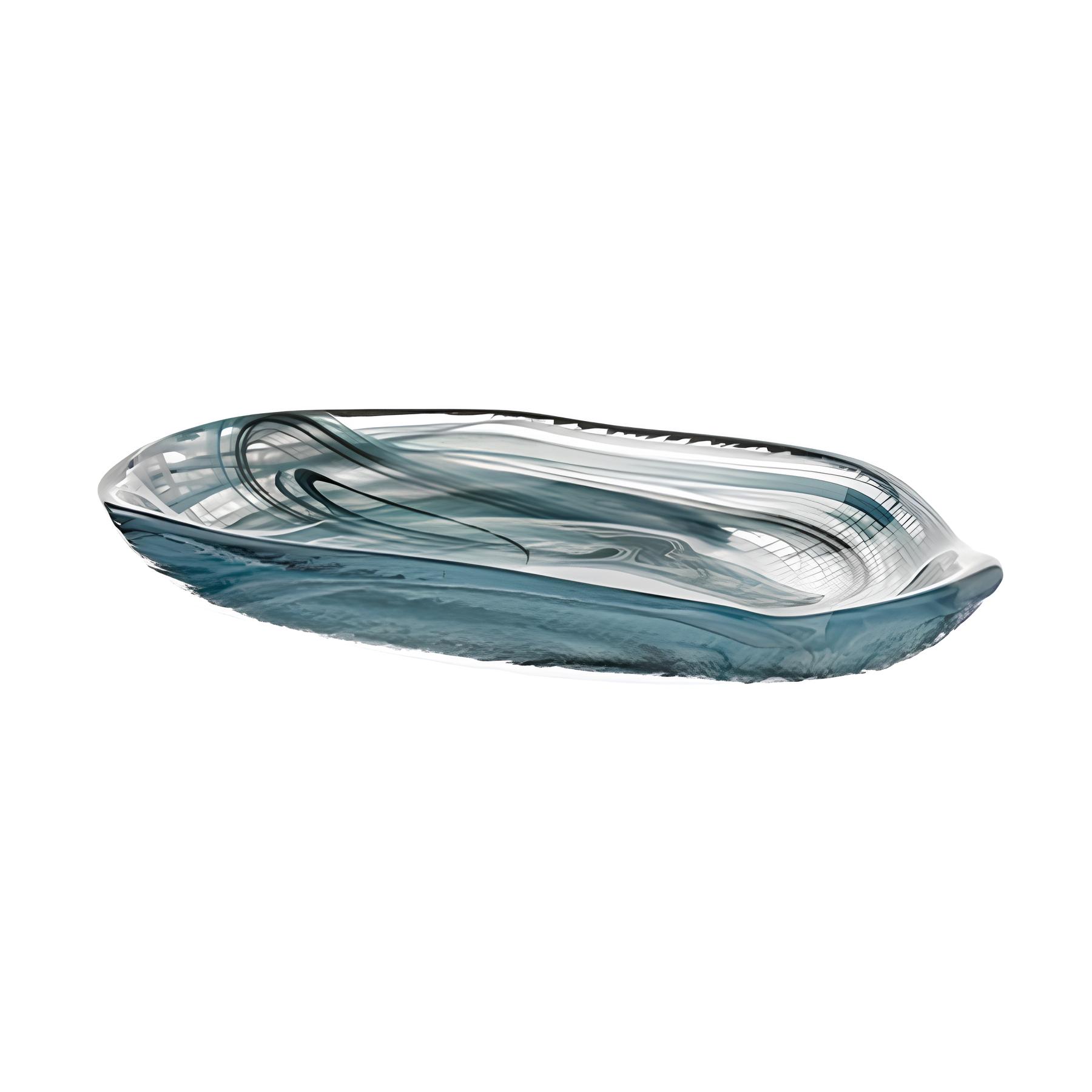 TRAVESSA CANOA VIDRO 27,5X14,5CM ALABASTER VERDE PETROLEUM ATLAS   