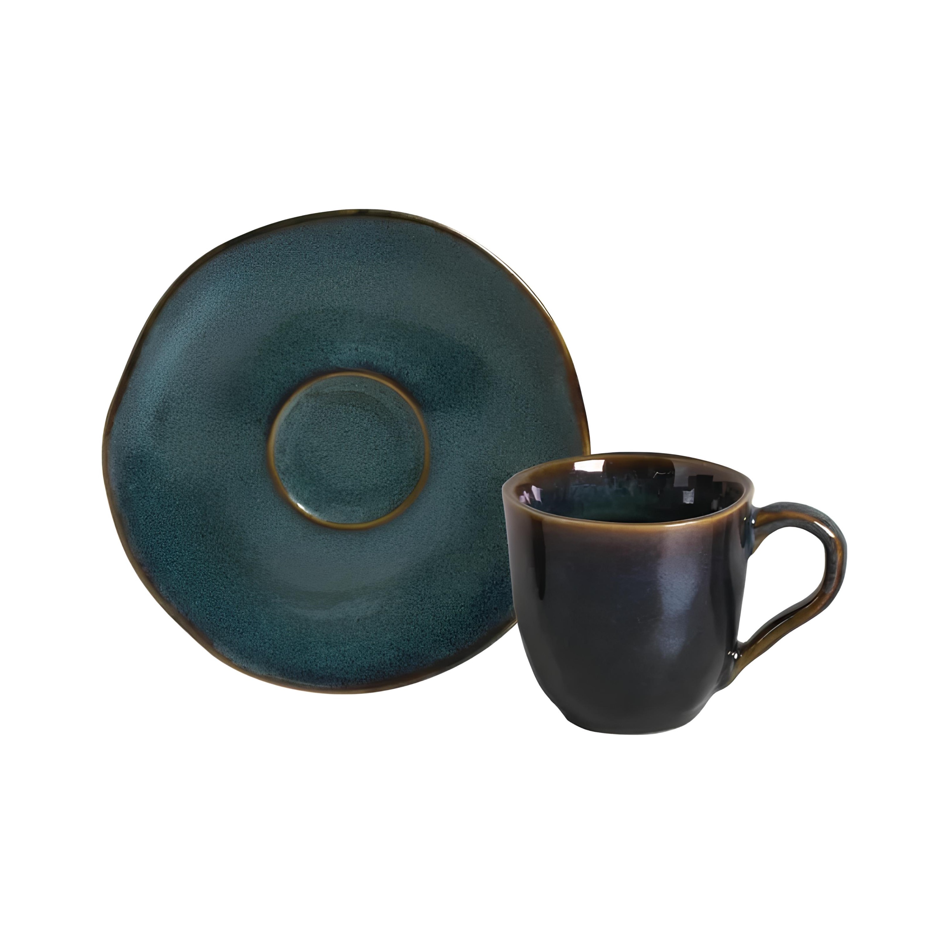XÍCARA CAFÉ + PIRES STONEWARE 120ML 6,5CM OCEANO ORGÂNICO  