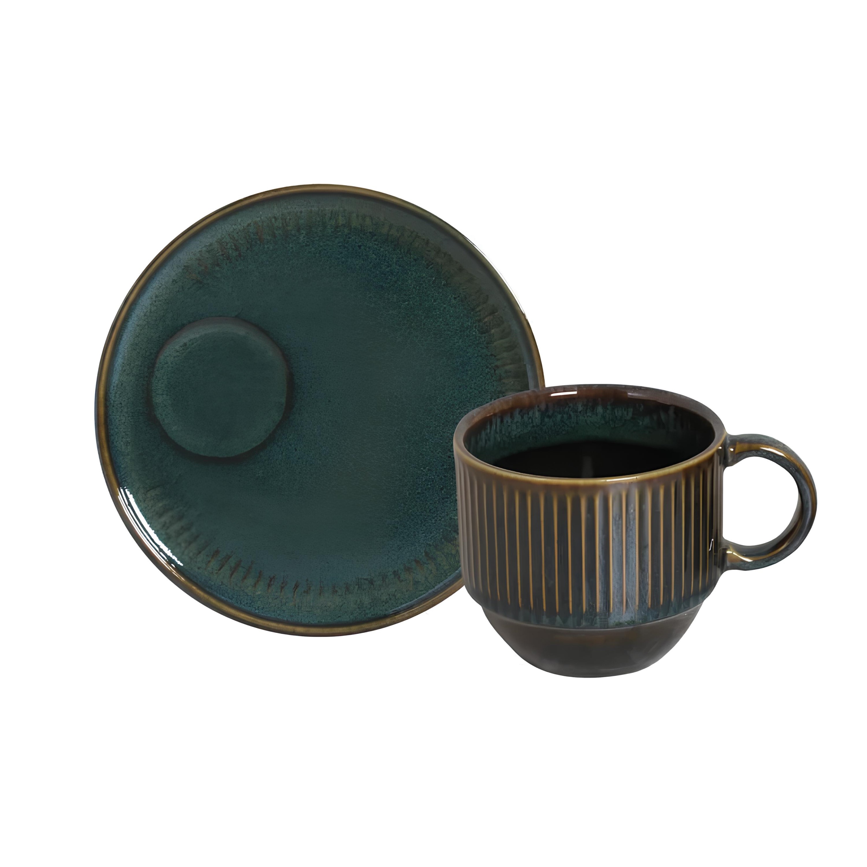 XÍCARA CHÁ + PIRES STONEWARE EMPILHÁVEL 230ML 8CM OCEANO LINHAS