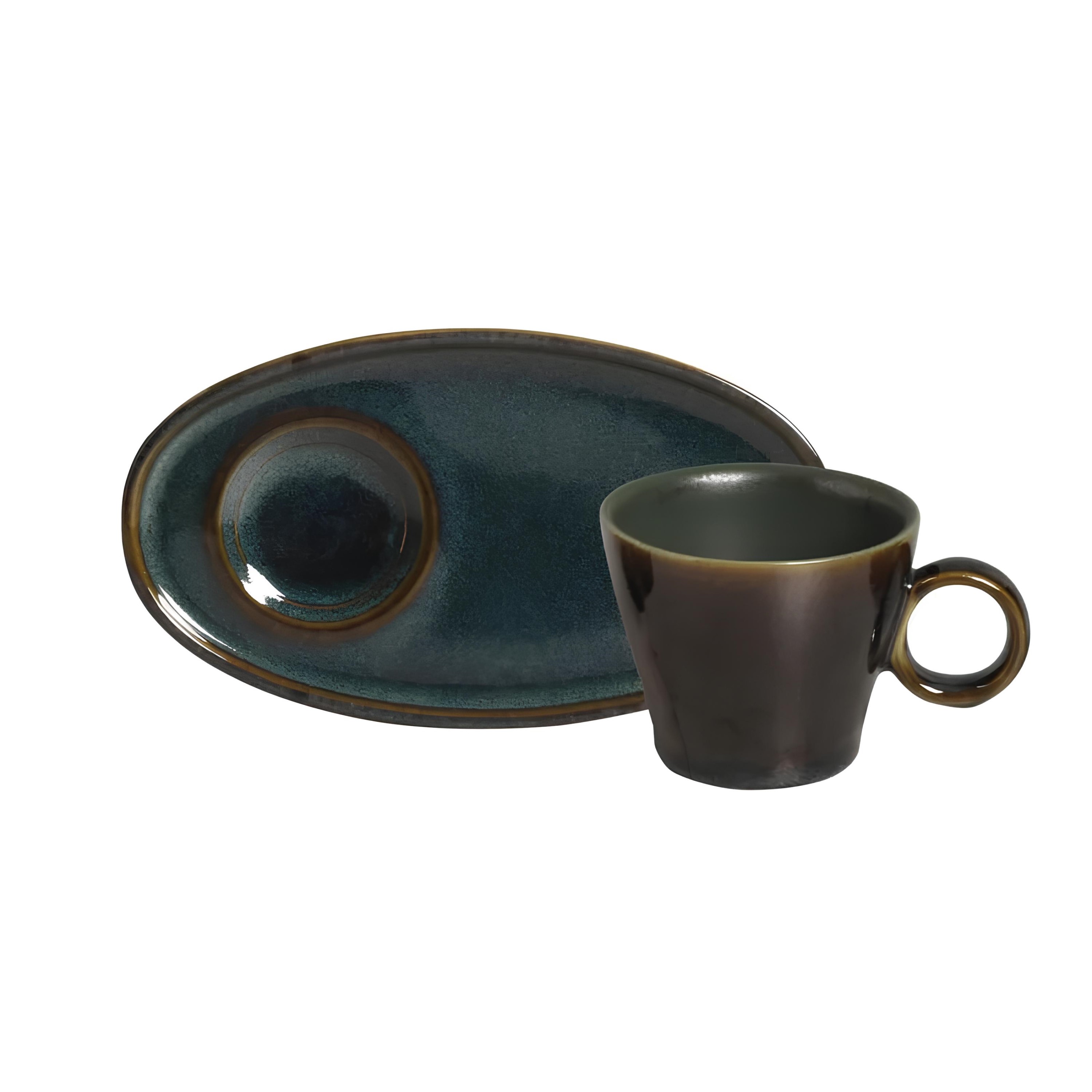 XÍCARA CAFÉ + PIRES OVAL STONEWARE 110ML 6CM OCEANO NEO 