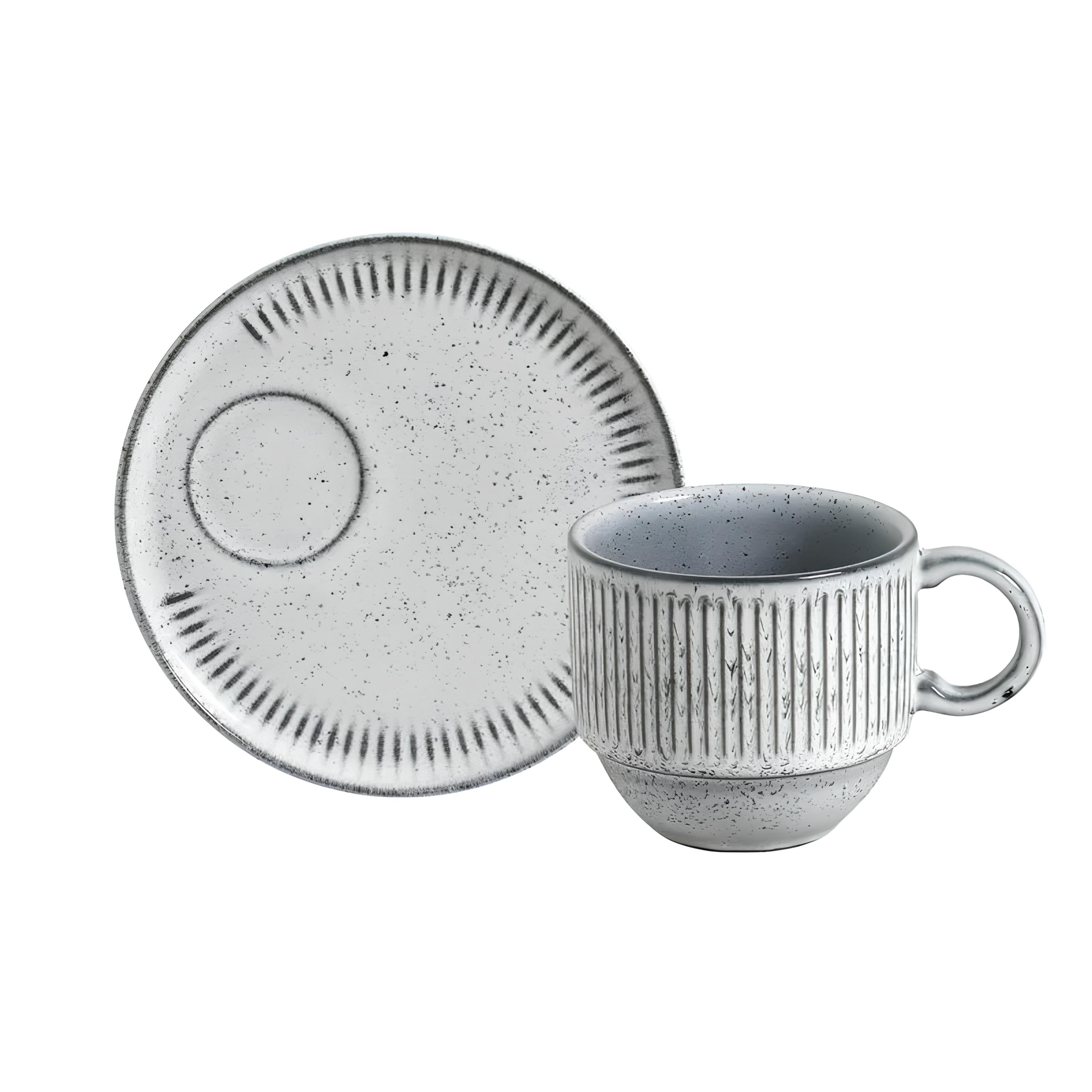 XÍCARA CHÁ + PIRES STONEWARE EMPILHÁVEL 230ML 7,5CM ECHO  