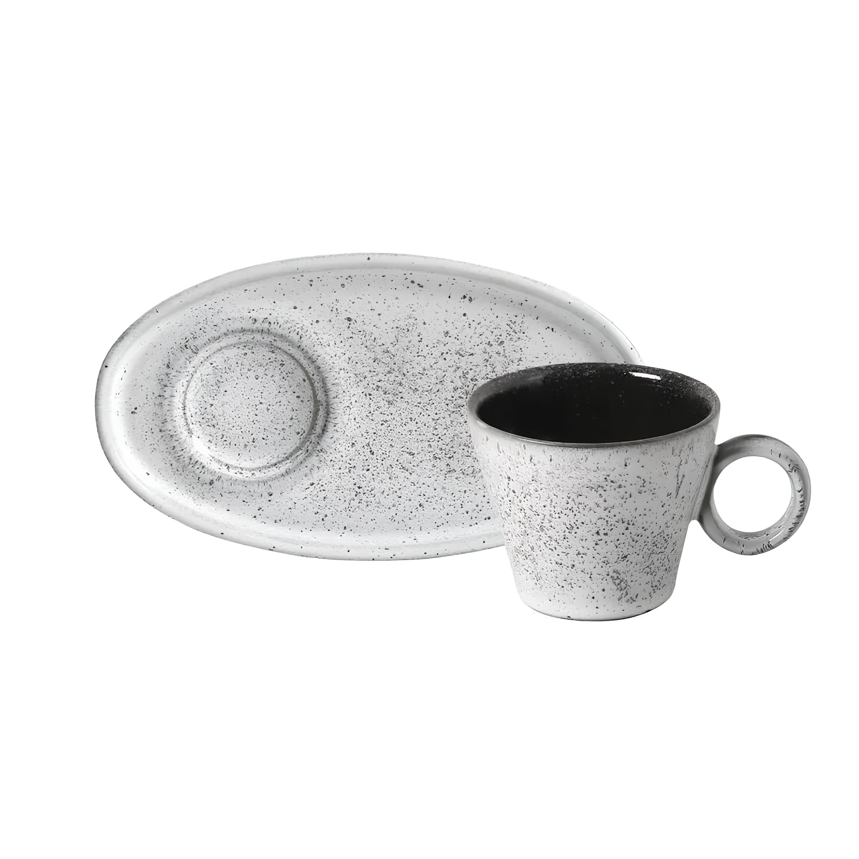 XÍCARA CAFÉ + PIRES OVAL STONEWARE 110ML 6CM ECHO NEO 