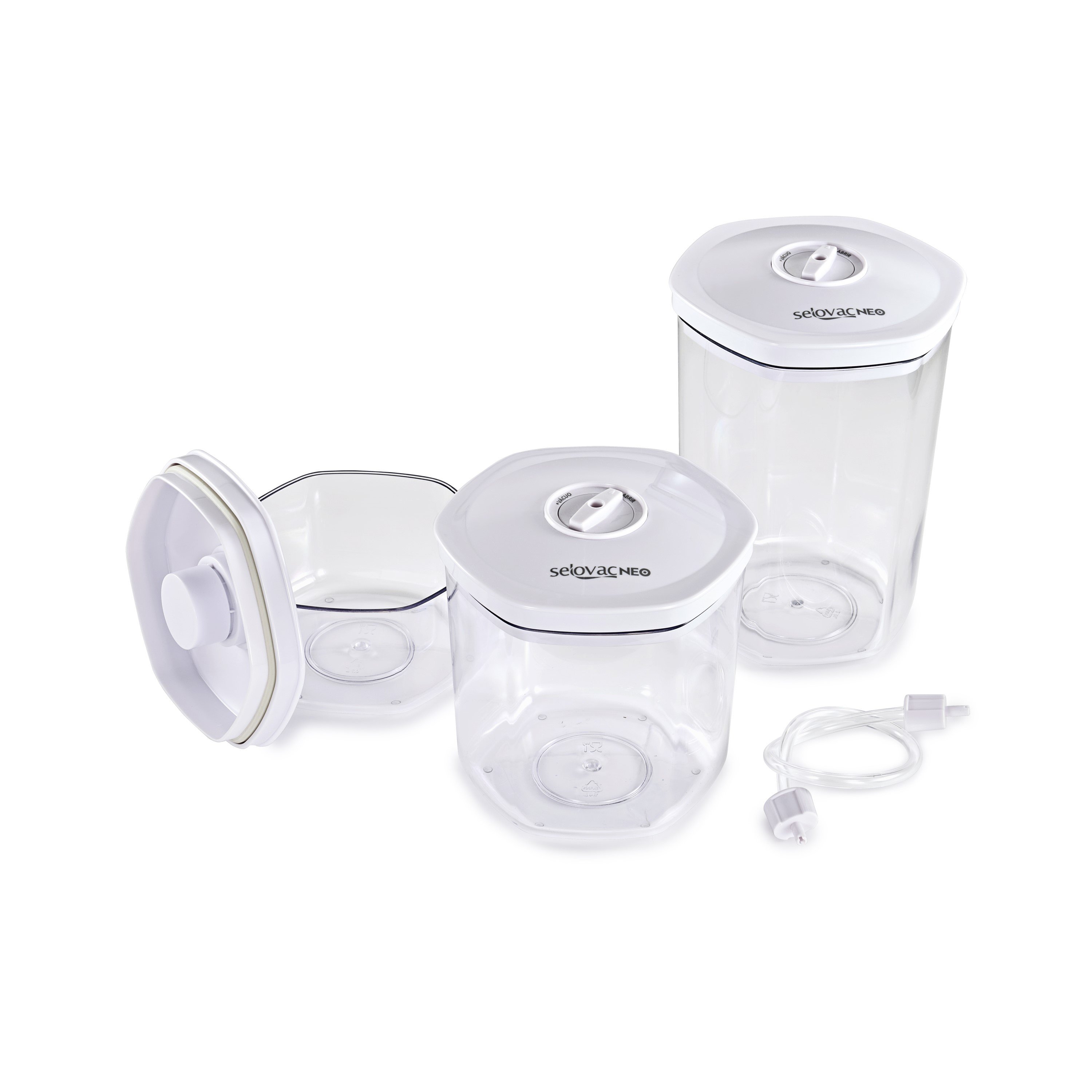 KIT 3 POTES ARMAZENAMENTO VÁCUO PLÁSTICO 0,7L / 1,4L / 