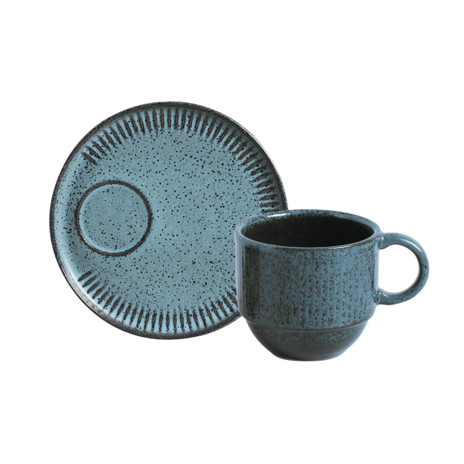 XÍCARA CHÁ + PIRES STONEWARE EMPILHÁVEL 230ML 8CM NIGHT SKY LINHAS