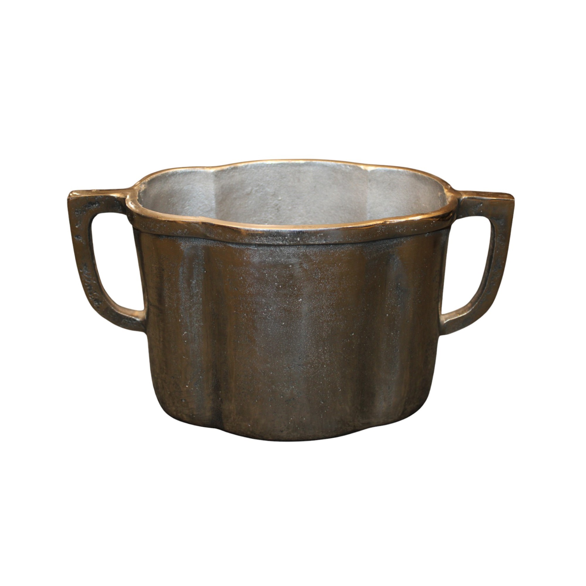 CHAMPANHEIRA OVAL ALUMÍNIO FUNDIDO ALÇA 5L 39X18CM SILVER RAW VINTAGE 