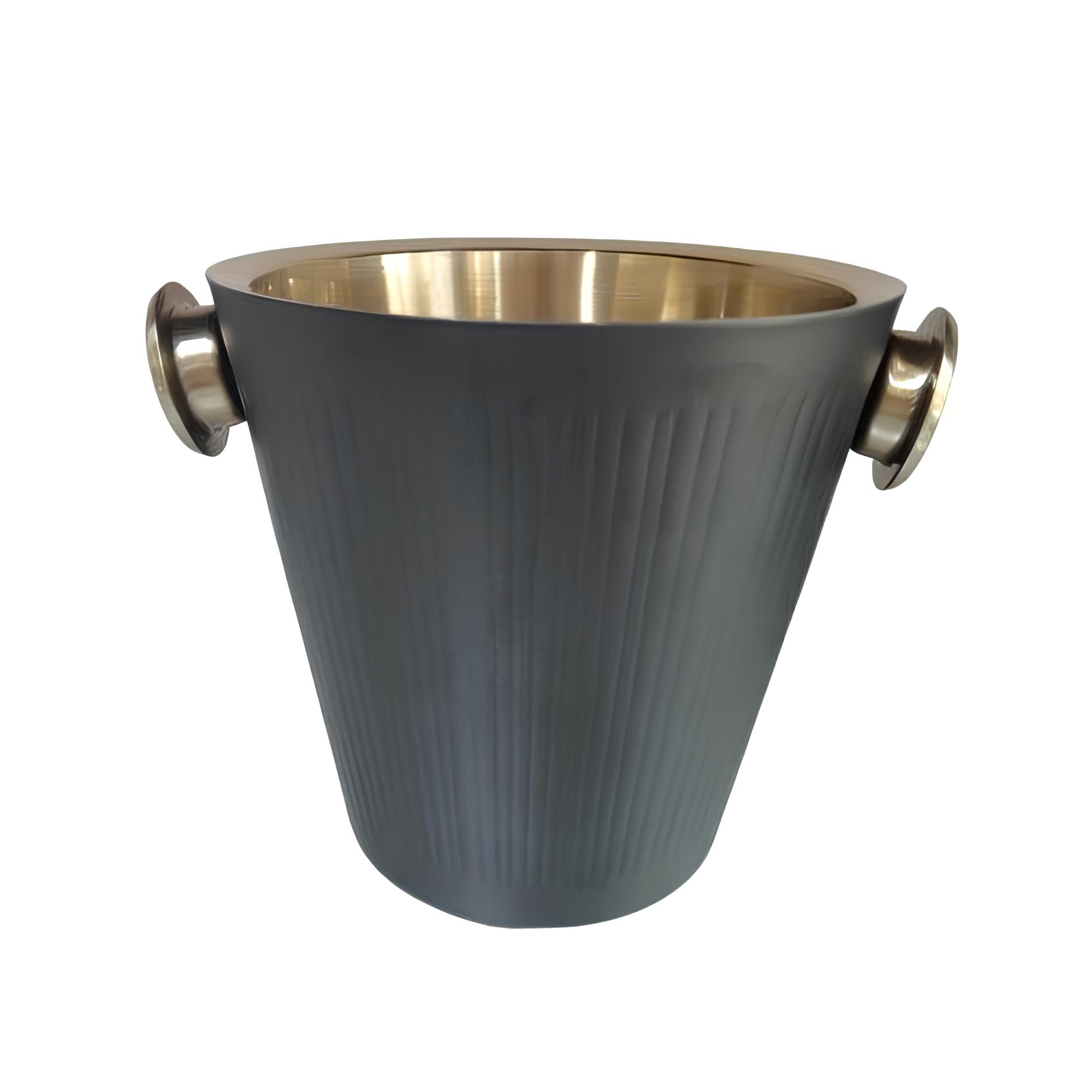 BALDE CHAMPAGNE INOX PAREDE DUPLA 5L 22,5CM BLACK/GOLD CANELADO  