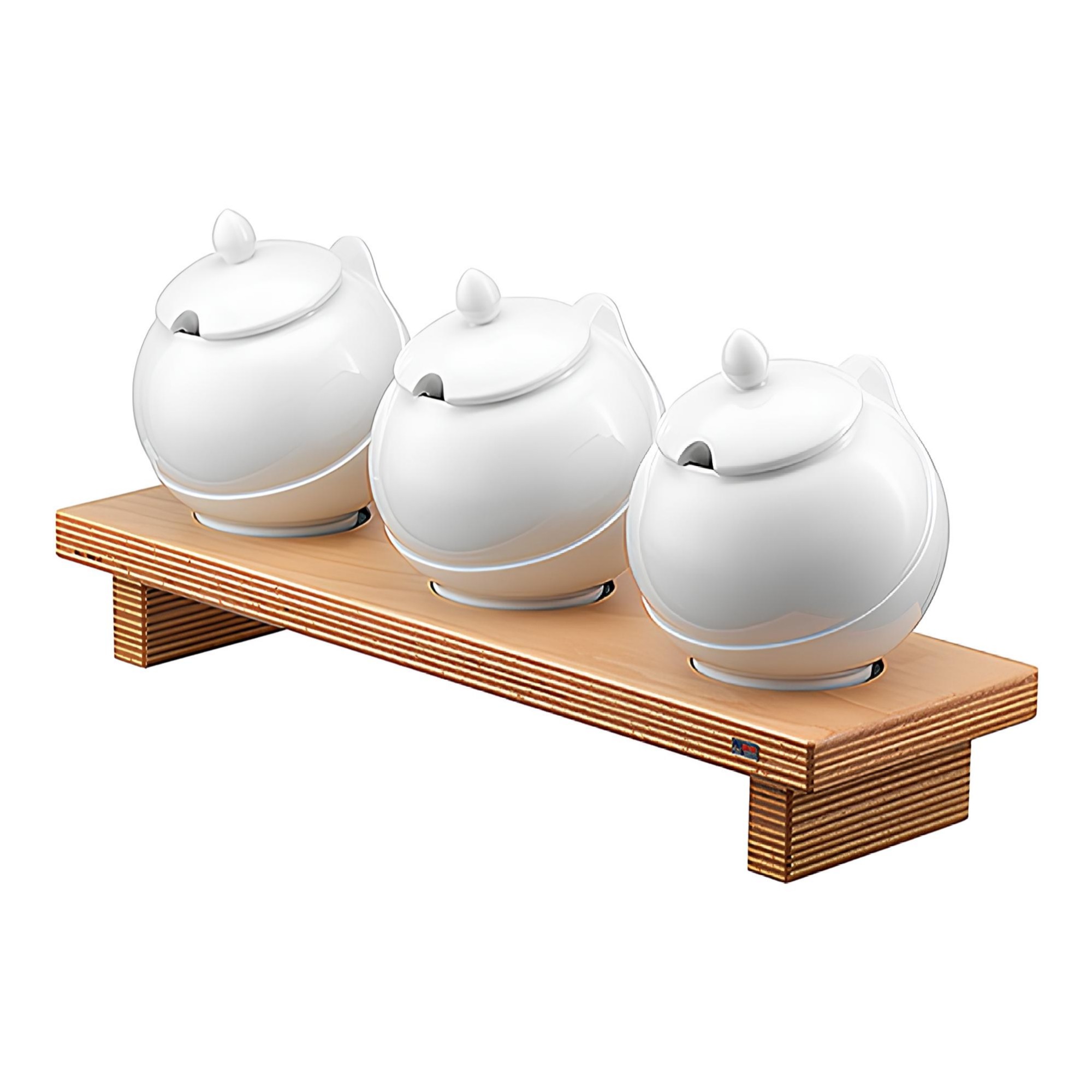 KIT 3 TIGELAS BUFFET PORCELANA + BASE MADEIRA 19X60CM 1,5L 