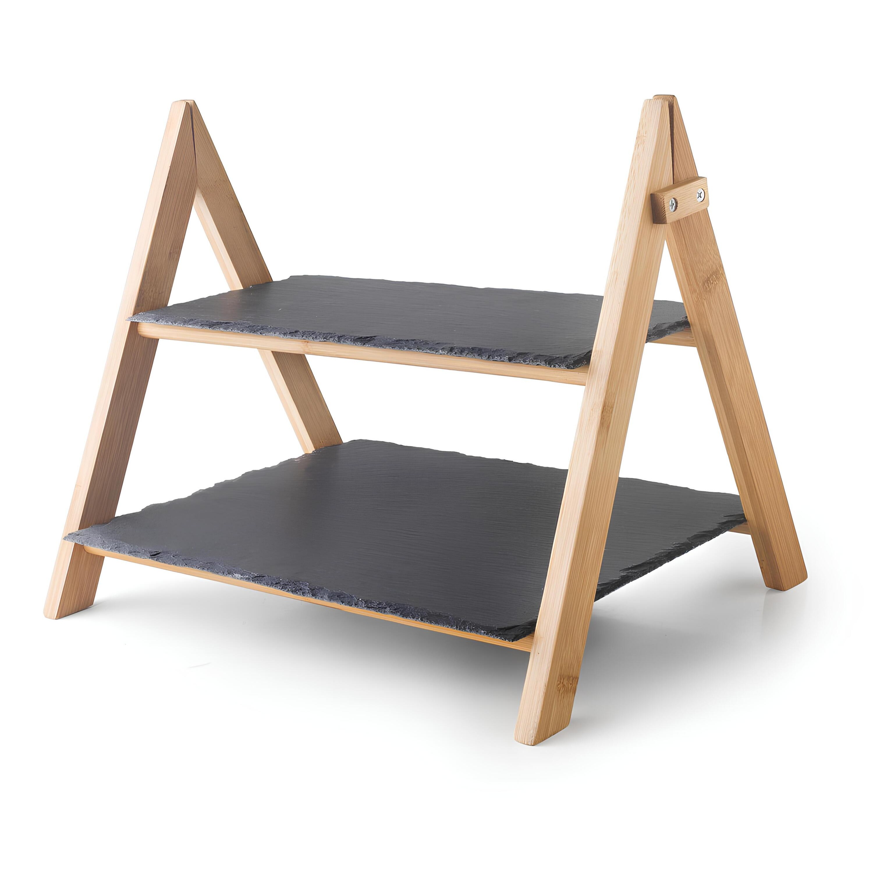 EXPOSITOR BUFFET CAVALETE 2 NÍVEIS BAMBU/ARDÓSIA 35X25CM H22CM