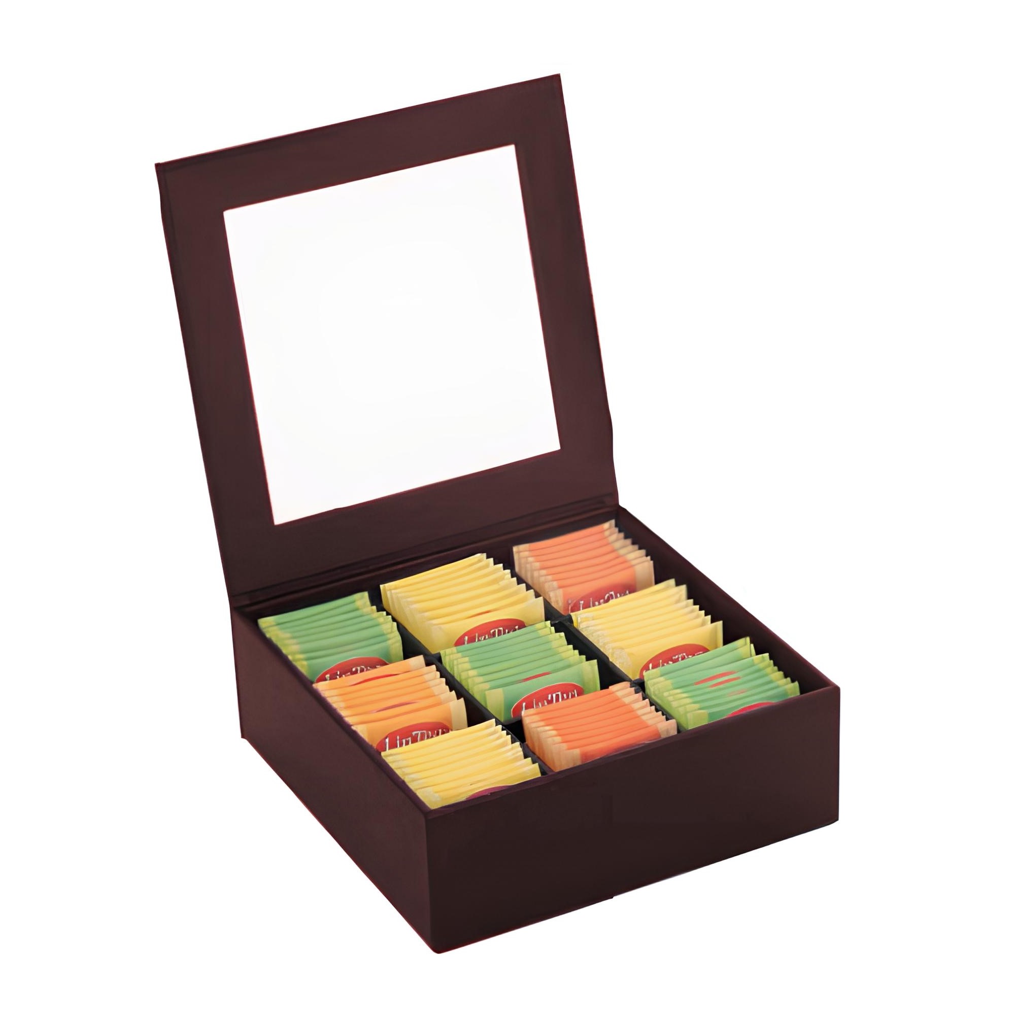 CAIXA CHÁ MDF/COURO SINTÉTICO 9 COMPARTIMENTOS 24X24CM MARROM   